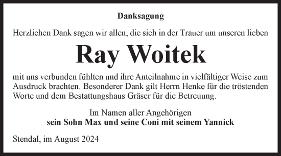 Traueranzeige von Ray Woitek von Volksstimme Altmark Ost