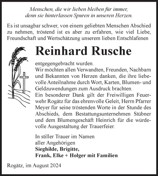 Traueranzeige von Reinhard Rusche von Volksstimme Haldensleben/Wolmirstedt