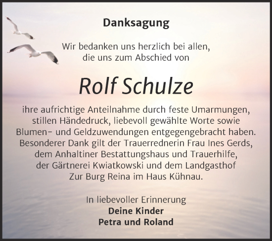 Traueranzeige von Rolf Schulze von Trauerkombi Dessau