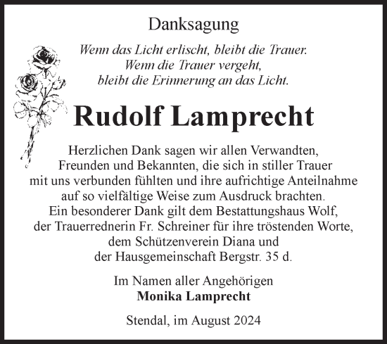 Traueranzeige von Rudolf Lamprecht von Volksstimme Altmark Ost