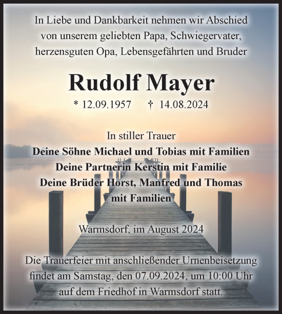 Traueranzeige von Rudolf Mayer von Volksstimme Staßfurt
