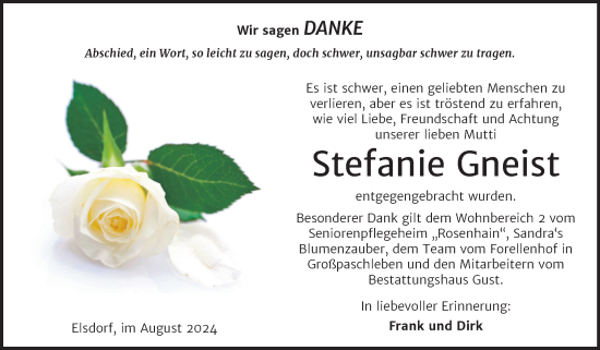 Traueranzeige von Stefanie Gneist von Trauerkombi Köthen