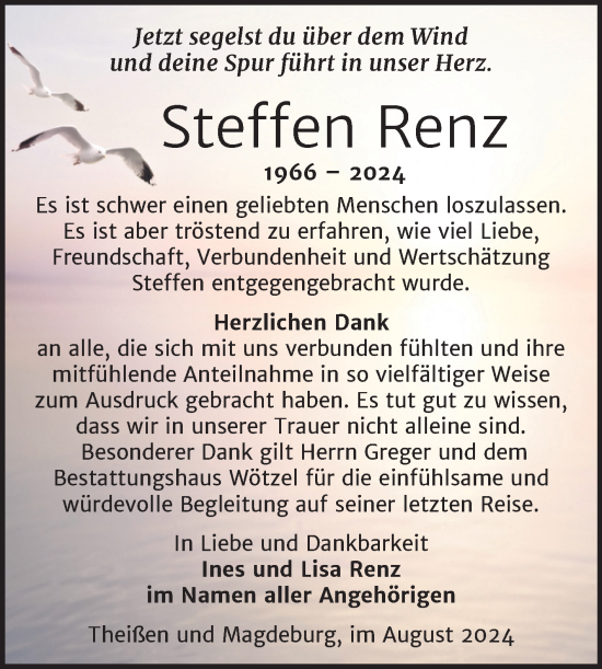 Traueranzeige von Steffen Renz von Trauerkombi Zeitz