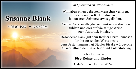 Traueranzeige von Susanne Blank von Volksstimme Haldensleben/Wolmirstedt