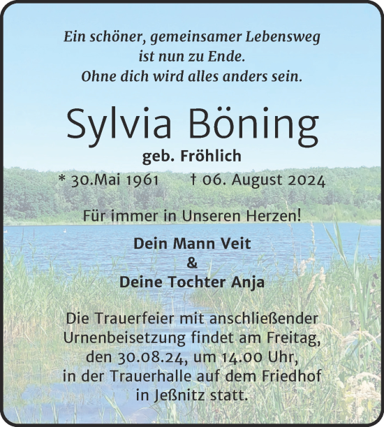 Traueranzeige von Sylvia Böning von Trauerkombi Bitterfeld