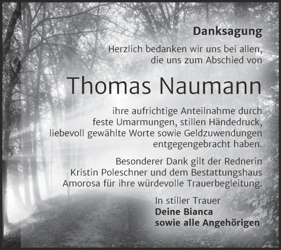 Traueranzeige von Thomas Naumann von Trauerkombi Dessau