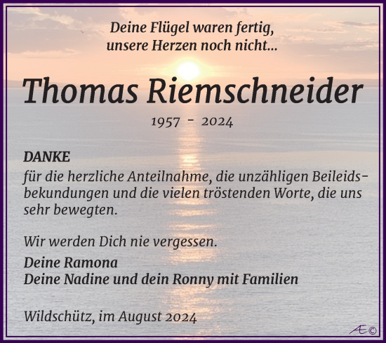 Traueranzeige von Thomas Riemschneider von Trauerkombi Weißenfels