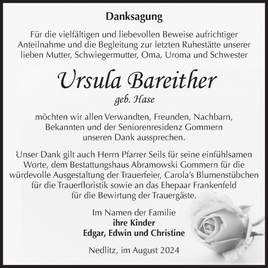 Traueranzeige von Ursula Bareither 