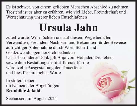 Traueranzeige von Ursula Jahn von Volksstimme Oschersleben/Wanzleben