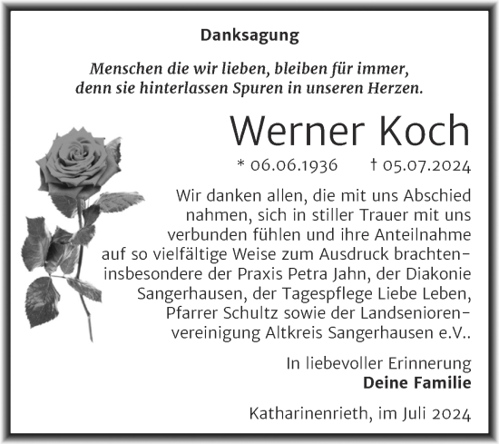 Traueranzeige von Werner Koch von Super Sonntag Sangerhausen