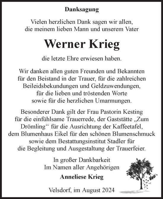 Traueranzeige von Werner Krieg von Volksstimme Haldensleben/Wolmirstedt