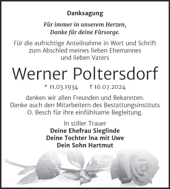 Traueranzeige von Werner Poltersdorf von Trauerkombi Dessau