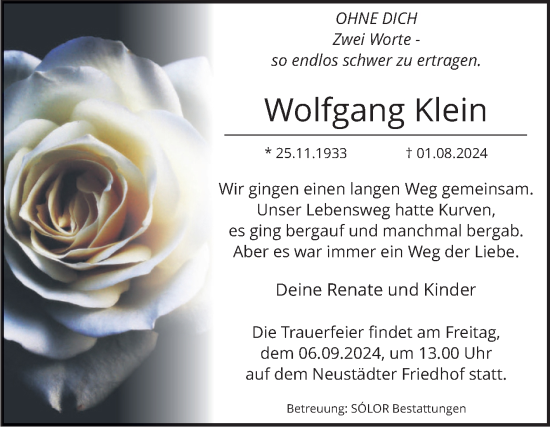 Traueranzeige von Wolfgang Klein von Volksstimme Magdeburg