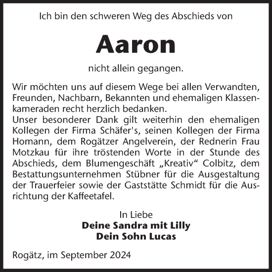 Traueranzeige von Aaron  von Volksstimme Haldensleben/Wolmirstedt