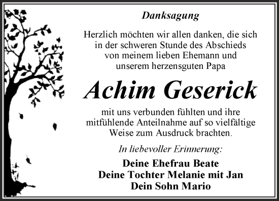 Traueranzeige von Achim Geserick von Trauerkombi Wittenberg