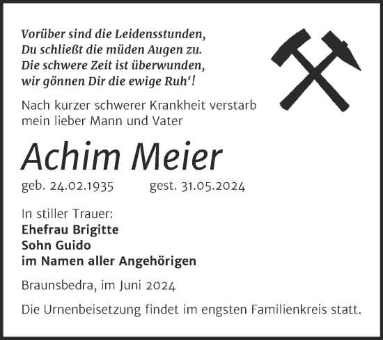 Traueranzeige von Achim Meier von Trauerkombi Merseburg