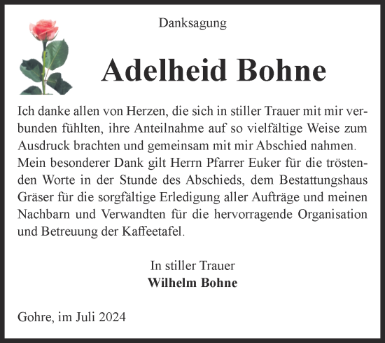 Traueranzeige von Adelheid Bohne von Volksstimme Altmark Ost