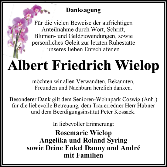 Traueranzeige von Albert Friedrich Wielop von Trauerkombi Wittenberg