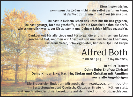 Traueranzeige von Alfred Both von Trauerkombi Köthen