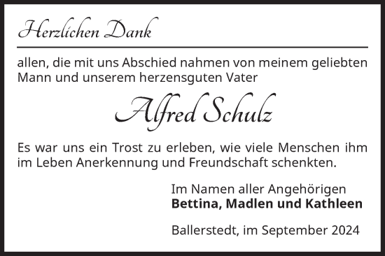 Traueranzeige von Alfred Schulz von Volksstimme Altmark Ost