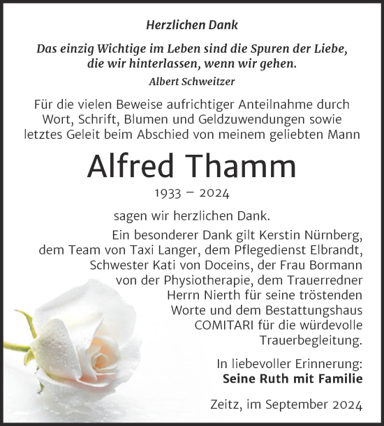 Traueranzeige von Alfred Thamm von Trauerkombi Zeitz