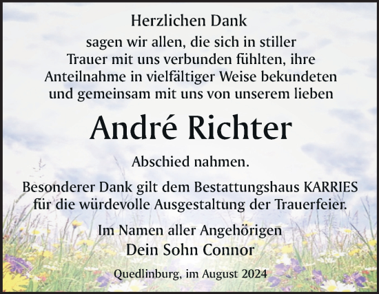 Traueranzeige von Andre Richter von Trauerkombi Quedlinburg
