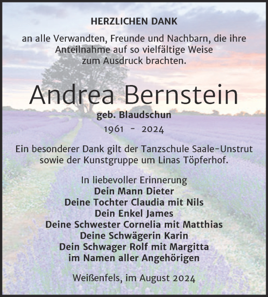 Traueranzeige von Andrea Bernstein von Trauerkombi Weißenfels