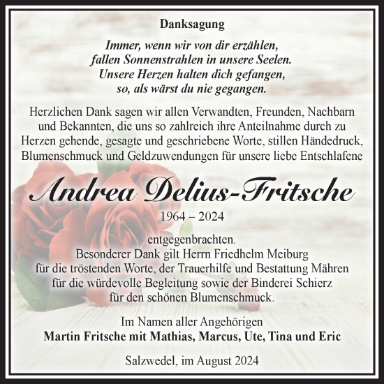 Traueranzeige von Andrea Delius-Fritsche von Volksstimme Altmark West