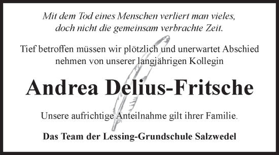 Traueranzeige von Andrea Delius-Fritsche von Volksstimme Altmark West