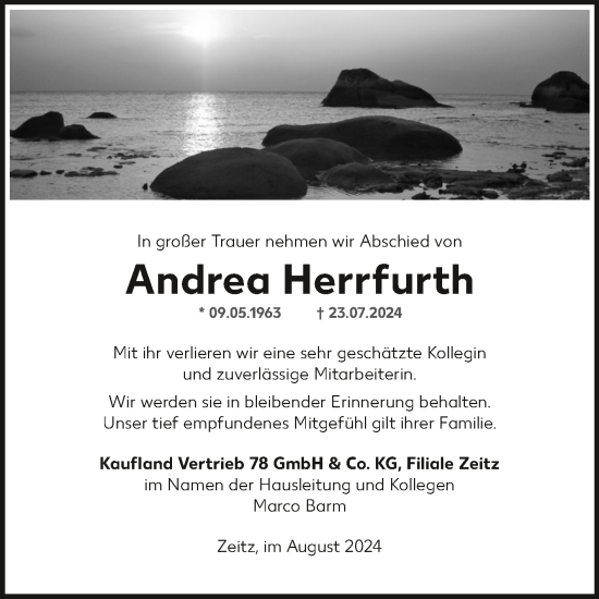 Traueranzeige von Andrea Herrfurth von Super Sonntag Zeitz