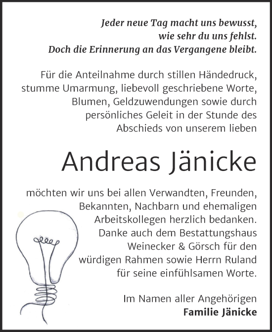 Traueranzeige von Andreas Jänicke von Trauerkombi Bernburg