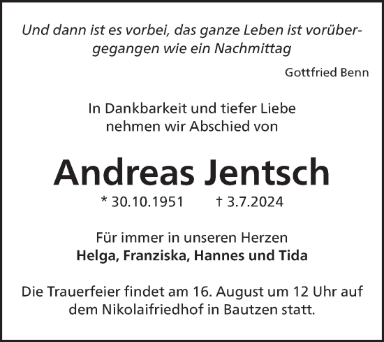 Traueranzeige von Andreas Jentsch von Volksstimme Magdeburg