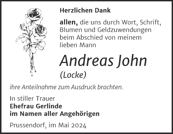 Traueranzeige von Andreas John von Trauerkombi Bitterfeld