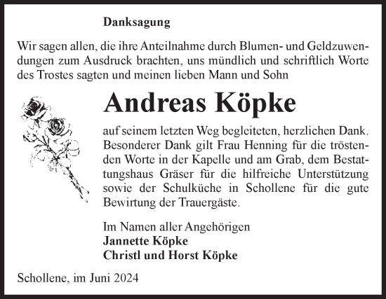Traueranzeige von Andreas Köpke von Volksstimme Altmark Ost