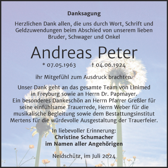 Traueranzeige von Andreas Peter von Super Sonntag Naumburg/Nebra