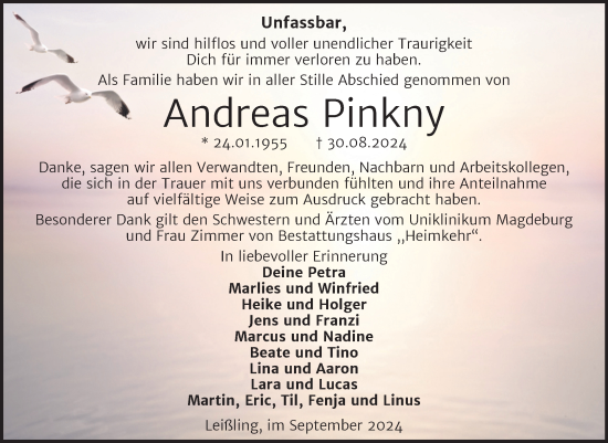 Traueranzeige von Andreas Pinkny von Trauerkombi Weißenfels