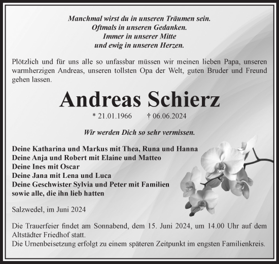 Traueranzeige von Andreas Schierz von Volksstimme Altmark West