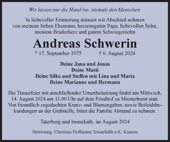Traueranzeige von Andreas Schwerin von Volksstimme Altmark West