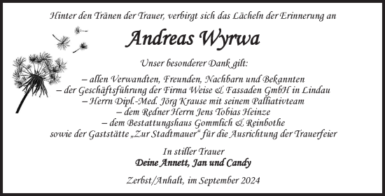 Traueranzeige von Andreas Wyrwa von Volksstimme Zerbst