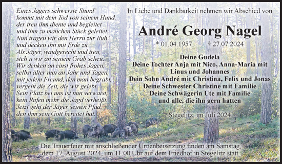 Traueranzeige von Andre Georg Nagel von Volksstimme Altmark Ost