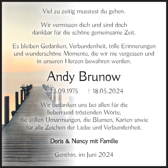 Traueranzeige von Andy Brunow von Volksstimme Burg/Genthin