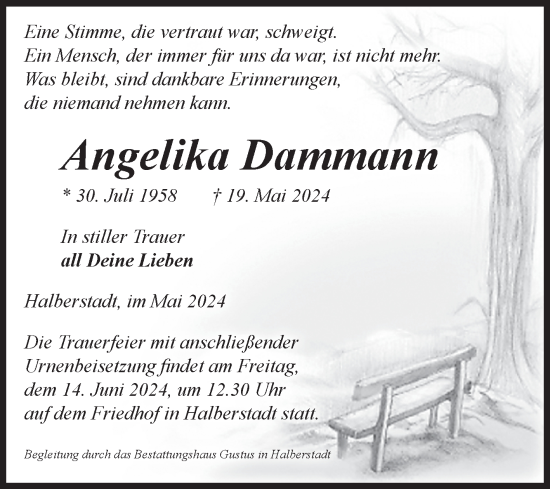 Traueranzeige von Angelika Dammann von Volksstimme Halberstadt