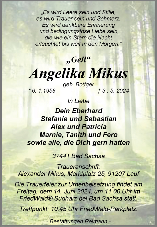 Traueranzeige von Angelika Mikus von Volksstimme Wernigerode