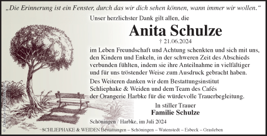 Traueranzeige von Anita Schulze von Volksstimme Oschersleben/Wanzleben