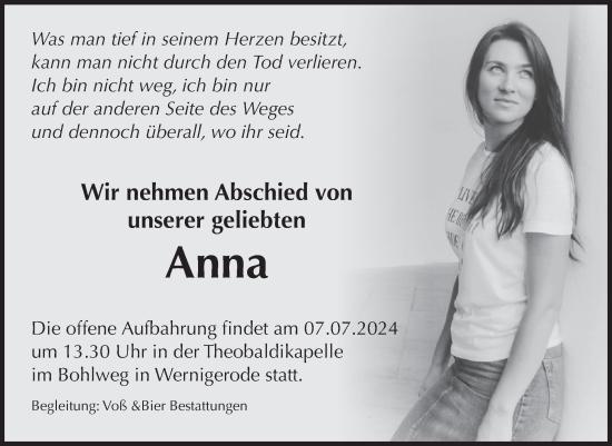 Traueranzeige von Anna  von Volksstimme Wernigerode