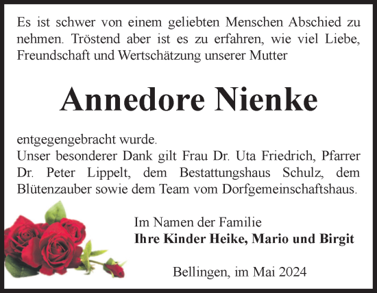 Traueranzeige von Annedore Nienke von Volksstimme Altmark Ost