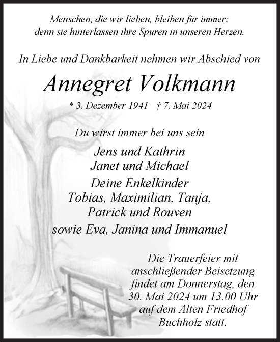 Traueranzeige von Annegret Volkmann von Volksstimme Staßfurt