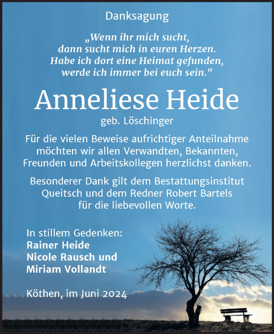 Traueranzeige von Anneliese Heide von Trauerkombi Köthen