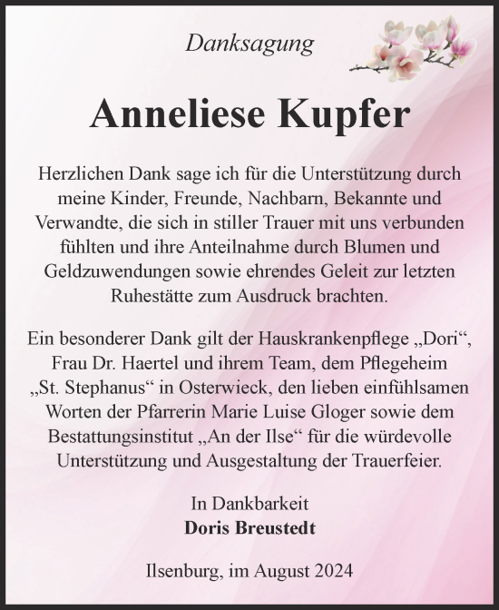 Traueranzeige von Anneliese Kupfer von Volksstimme Wernigerode