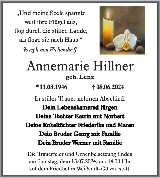 Traueranzeige von Annemarie Hillner von Trauerkombi Köthen